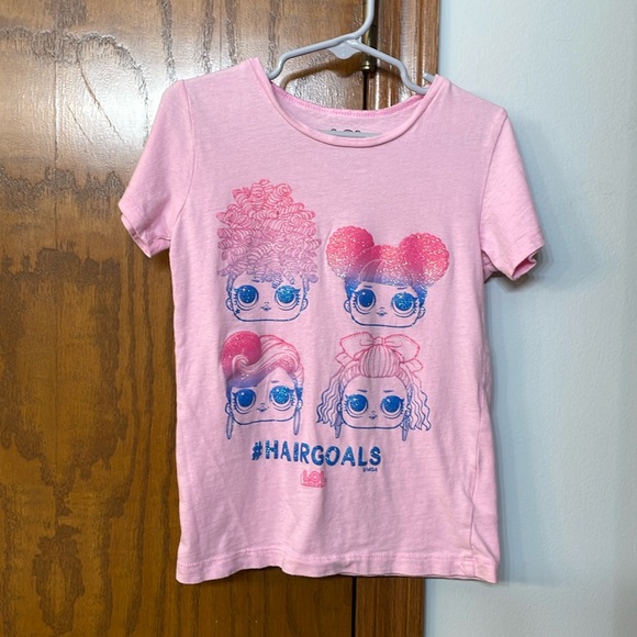 LOL SURPRISE UGC Sz 6/6x Pink Hair Goals short sleeve t-shirt blue girls - Picture 2 of 7